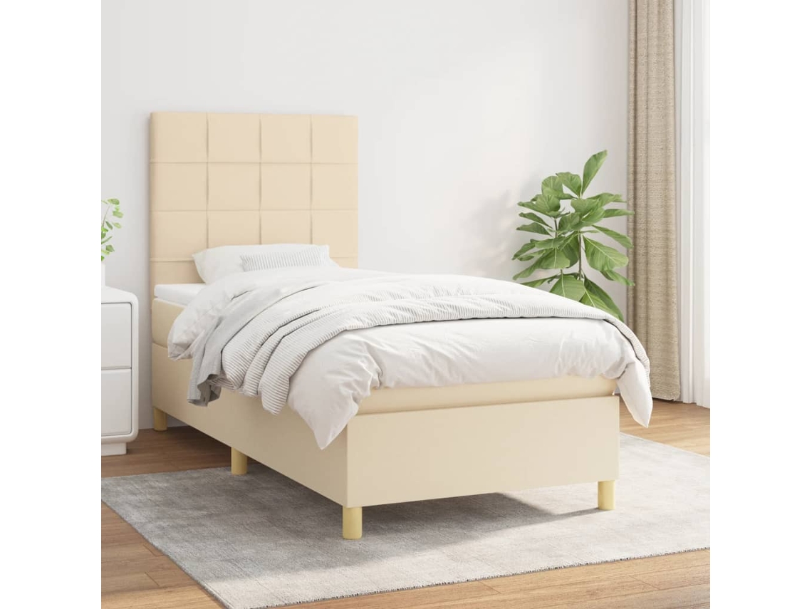 Vidaxl Cama Com Molas/colchão 90x190 Cm Tecido Cor Creme