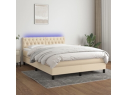 Vidaxl Cama Box Spring C/ Colchão E Led 140x200 Cm Tecido Cor Creme