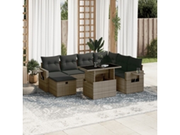 Vidaxl 8 Pcs Conjunto Sofás De Jardim C/ Almofadões Vime Pe Cinzento