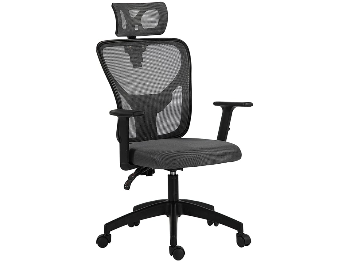 Cadeira de Escritório Ergonômica e Ajustável com Suporte Lombar e Apoio de Cabeça, 66x61x106 116 Cm, Cinza CHEZMOI