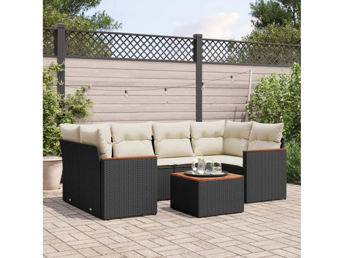 Vidaxl 7 Pcs Conjunto De Sofás P/ Jardim C/ Almofadões Vime Pe Preto