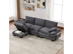 Sofá 3 Lugares + Poltrona Assento Amplo, Design Ergonômico, Espuma Densa, Usb-c E Bolsos. Ideal Para Sala, Escritório Ou Lounge. Cinza Escuro.