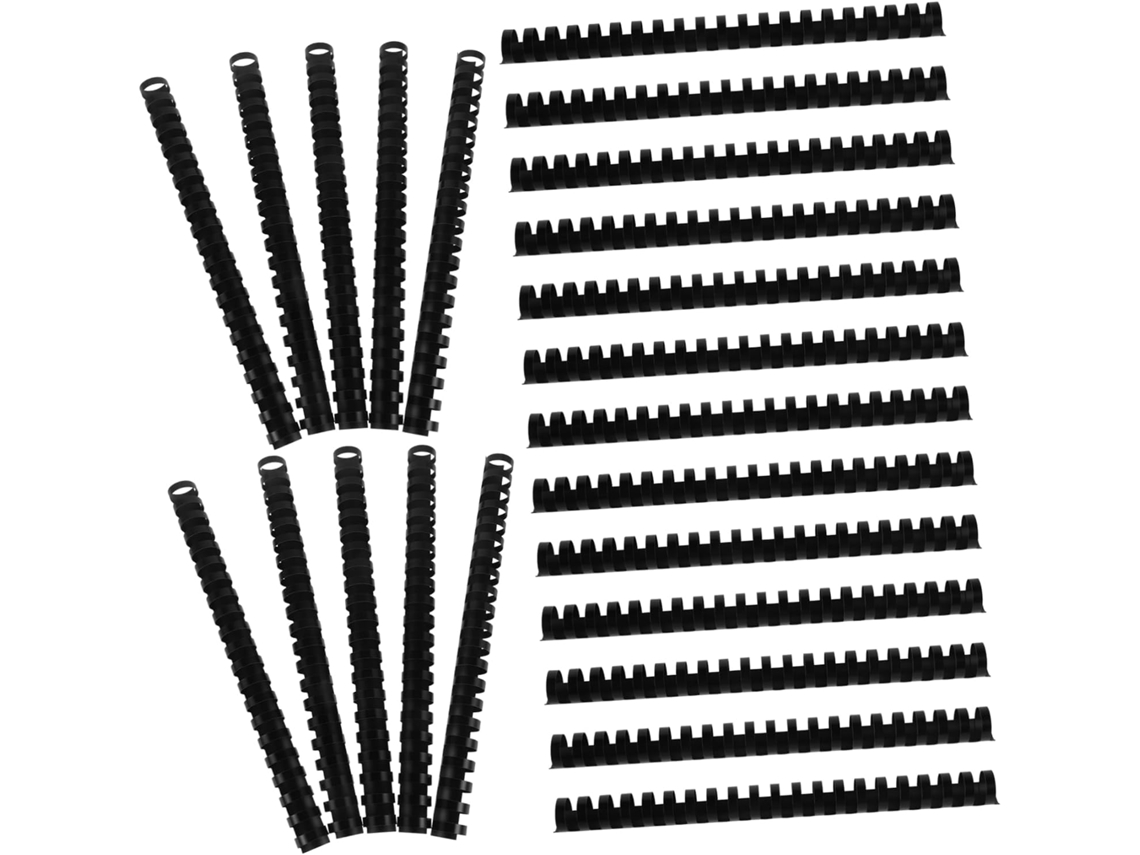 Conjunto de 50 suportes de plástico para livros com cordões variados.