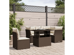 Vidaxl 6 Pcs Conjunto De Sofás Jardim C/ Almofadões Vime Pe Castanho