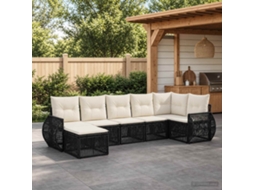 Vidaxl Conjunto De Sofá De Jardim 7 Unid. Preto E Branco Creme Vime Pe