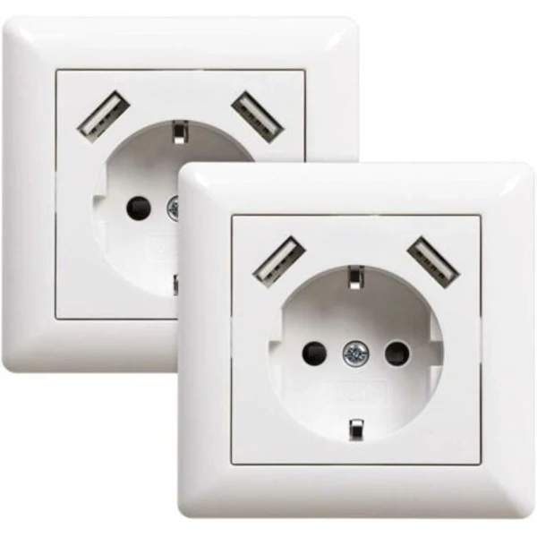 2 Tomadas com porta Usb sistema branco 55 BRILVIBERA