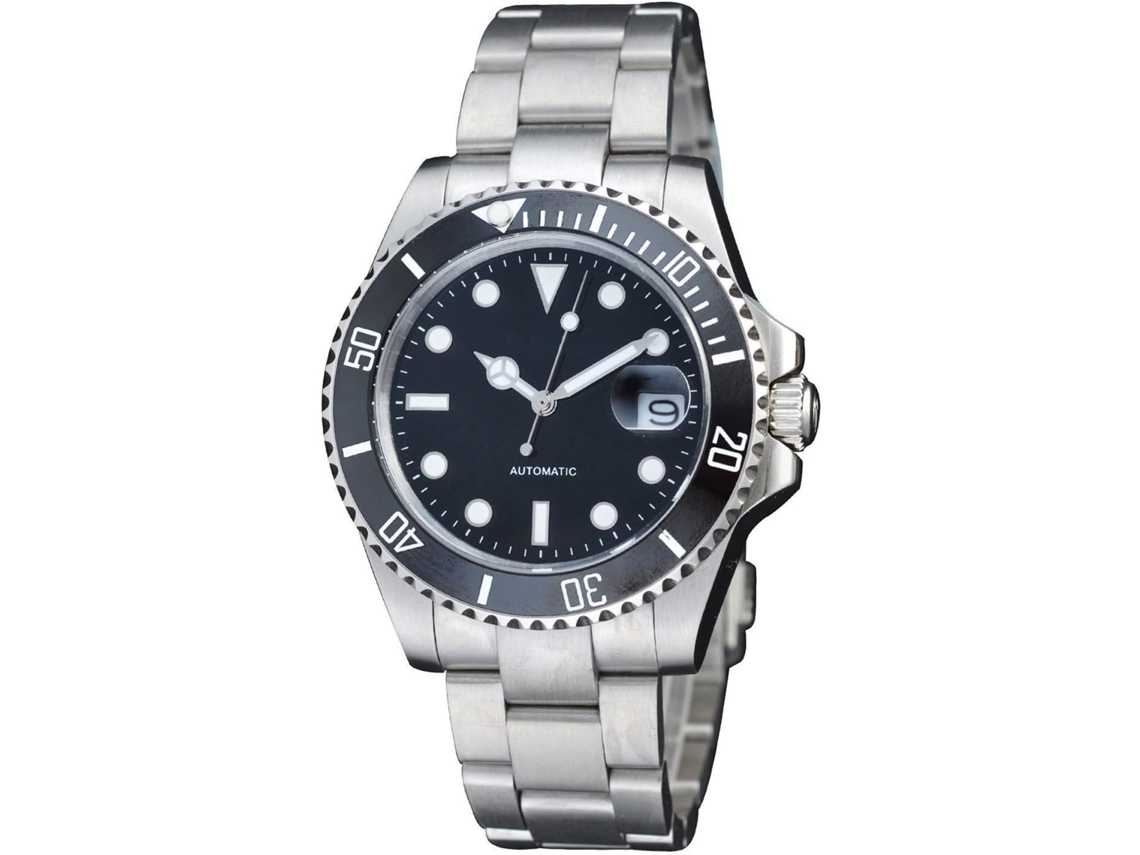Relógio de Pulso Automático para Homem com Mostrador Preto e Moldura em Cerâmica Submariner em Aço Inoxidável