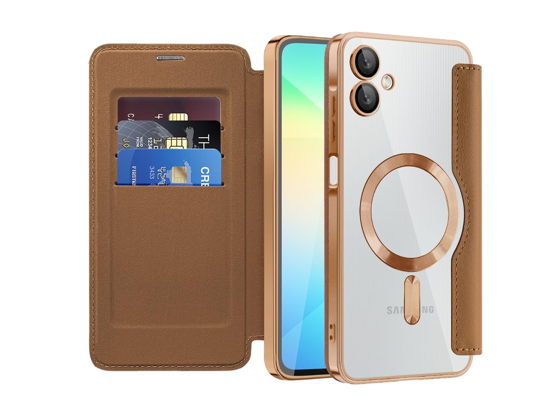 Capa De Couro Tipo Flip Compatível Com Magsafe Para Samsung Galaxy A07 5g - Marrom