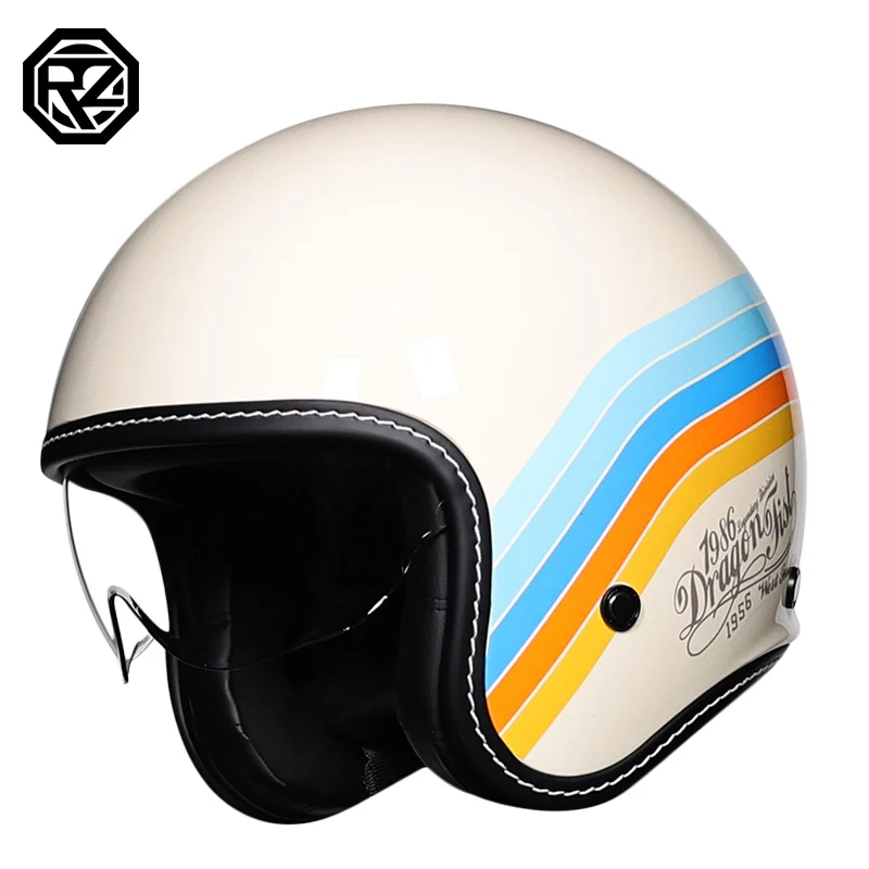 (g) Capacete De Motocicleta, Modelo Retrô 3/4 Com Viseira Integrada.