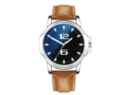 Relógio de Pulso Masculino de Couro com Mostrador Redondo Analógico Quartz Café Claro Preto