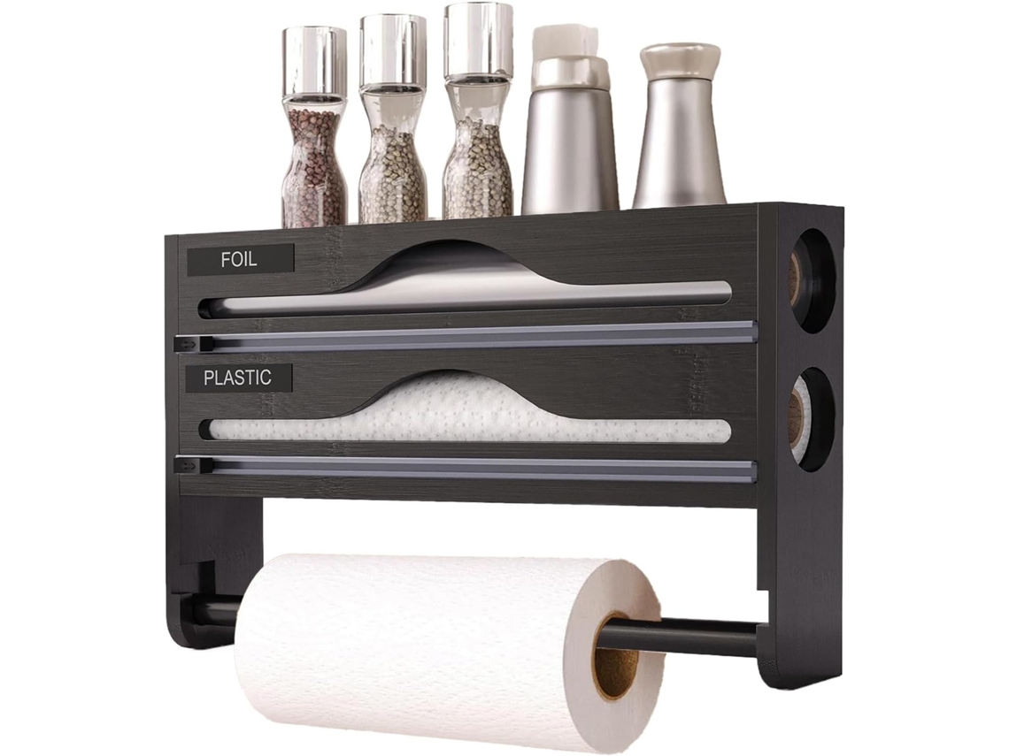 Dispenser De Papel Para Alimentos Organizador De Rolo De Alumínio Com Suporte E Cortador | Monta Gokoco
