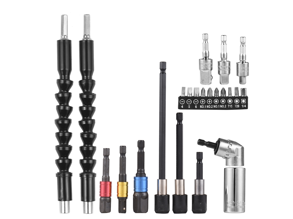 Kit Chave De Socket Universal Com Extensões Flexíveis, Adaptador Ângulo 105° E Barras Para Parafusadeira 1/4 3/8 1/2 Polegada