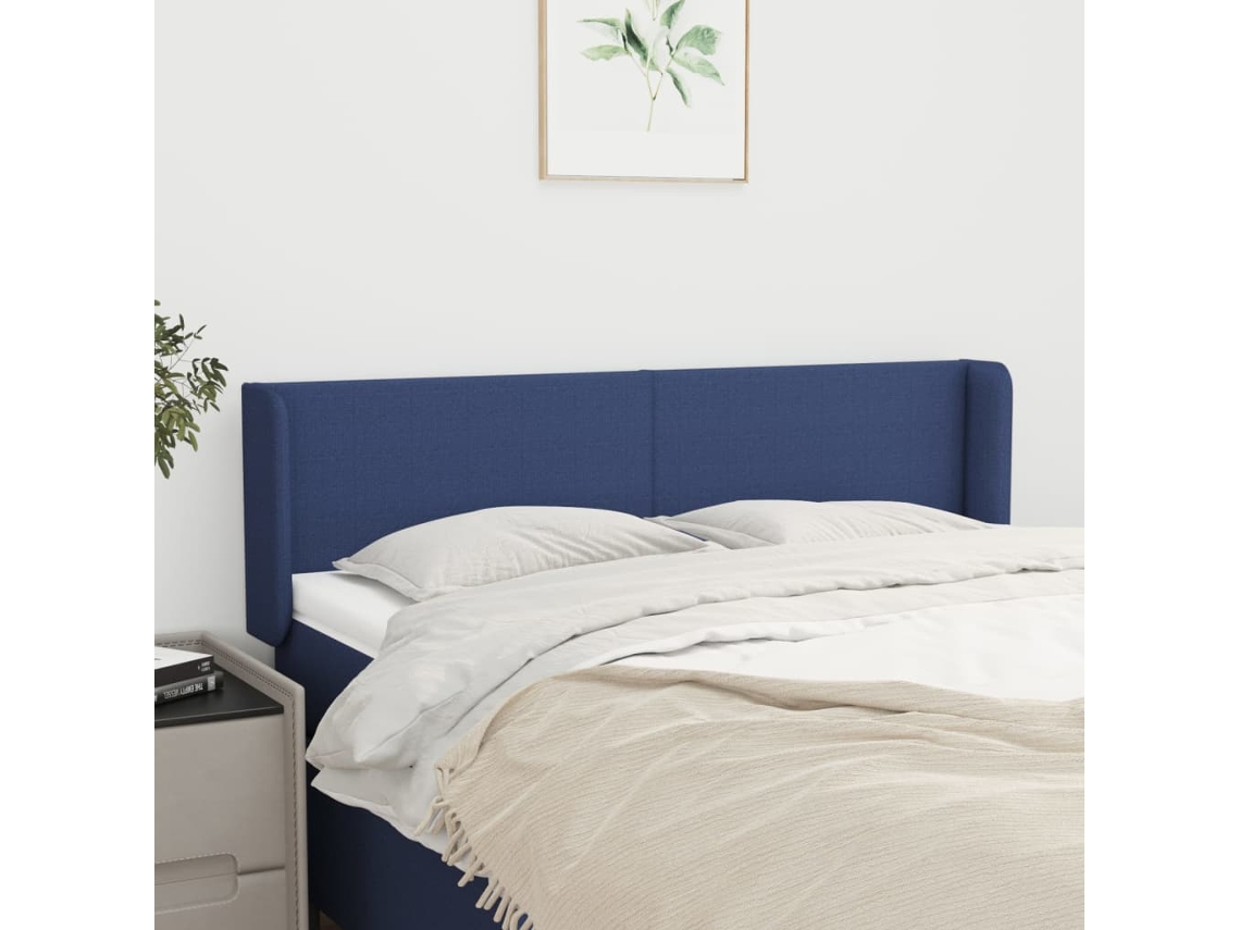 Vidaxl Cabeceira De Cama C/ Abas Tecido 147x16x78/88 Cm Azul