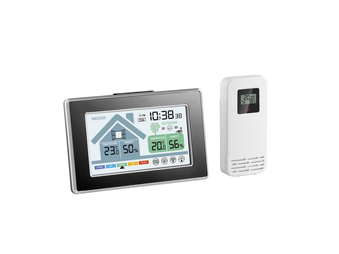 Termómetro e Higrómetro Sem Fios Interior/exterior com Alarme e Calendário, Ecrã Digital Preto para Casa Inteligente STELASPLEN