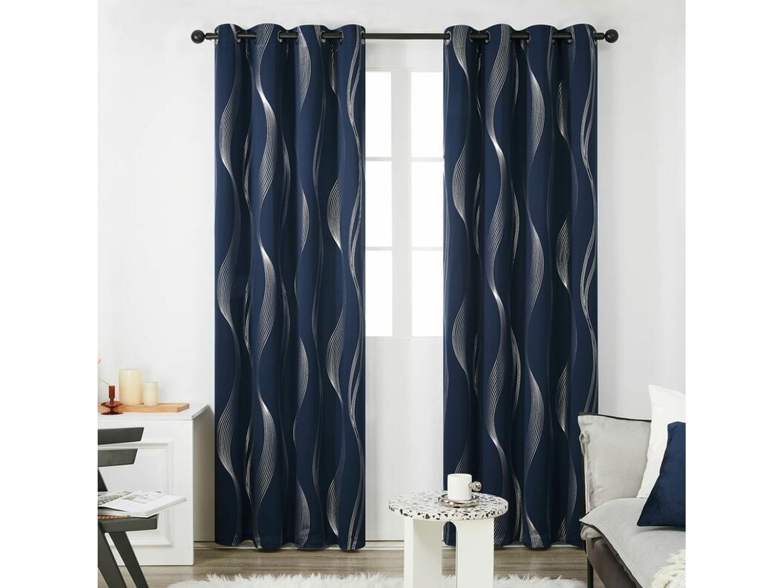 Conjunto De 2 Cortinas Prateadas Com Padrão De Linhas Para Sala De Estar, Interior, Cortinas Blackout Com Isolamento Térmico E Ilhós, 140 X 245 Cm,