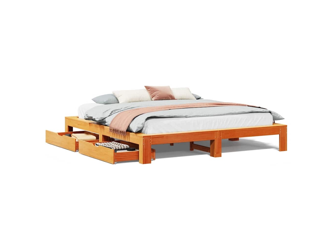 Cama Sem Colchão 200x200 Cm Pinho Maciço Castanho mel MAISON EXCLUSIVE
