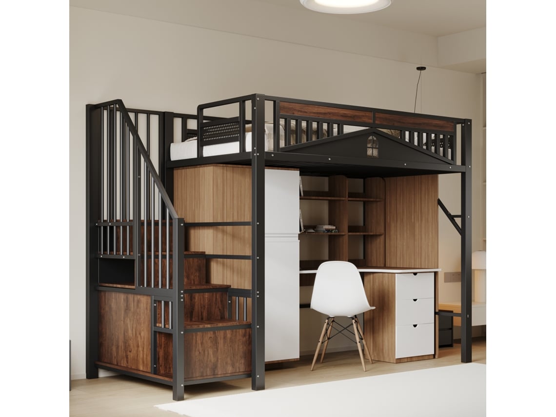 Cama alta de metal 90