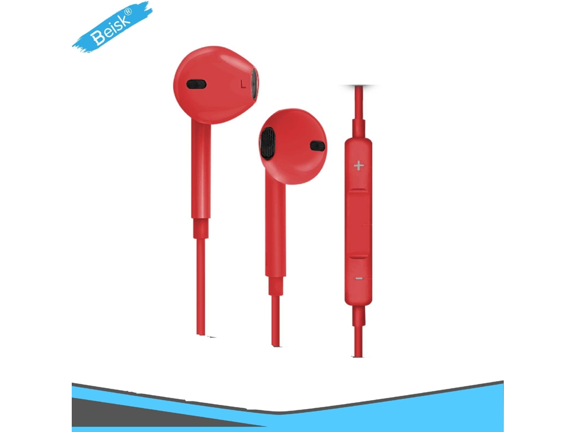 3.5mm Jack All Red Dual System Compatível Fones De Ouvido Com Fio Com Controle Remoto De Volume, Microfone Para Chamadas De Voz Beisk