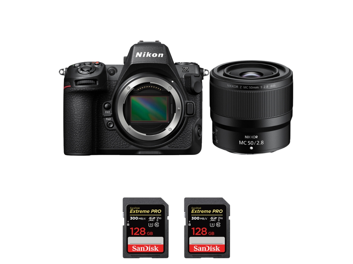 Z8 + Z Mc 50mm F/2.8 Macro + 2 Sandisk 128gb Uhs ii 300mb/s Máquina Fotográfica Híbrida Full frame + Ebook Pricedirect NIKON