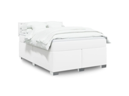 Vidaxl Cama Com Molas/colchão 140x190 Cm Couro Artificial Branco