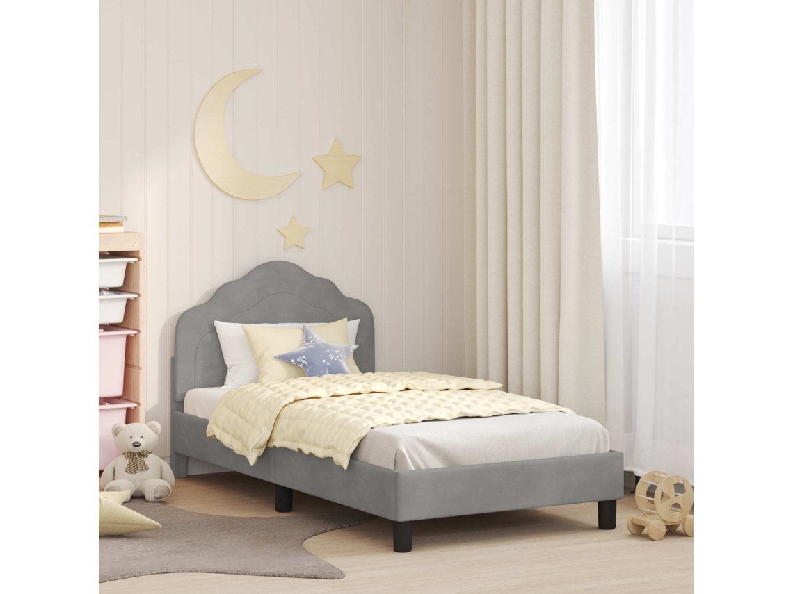Vidaxl Estrutura De Cama Infantil Com Cabeceira Cinzento-claro Veludo