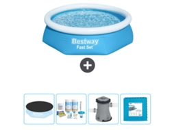 Piscina Inflável Redonda BESTWAY Fast Set 244 X 61 Cm Azul Incluída Cobrir Pacote de Manutenção Bombear Ladrilhos