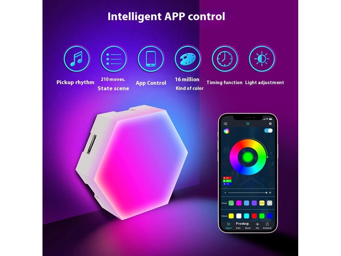 Painéis De Luz Quântica Hexagonal Rgbic Tipo Wifi, 6 Unidades, Faça Você Mesmo, Luzes De Parede De Emenda Com Aplicação De Sincronização De Música E C