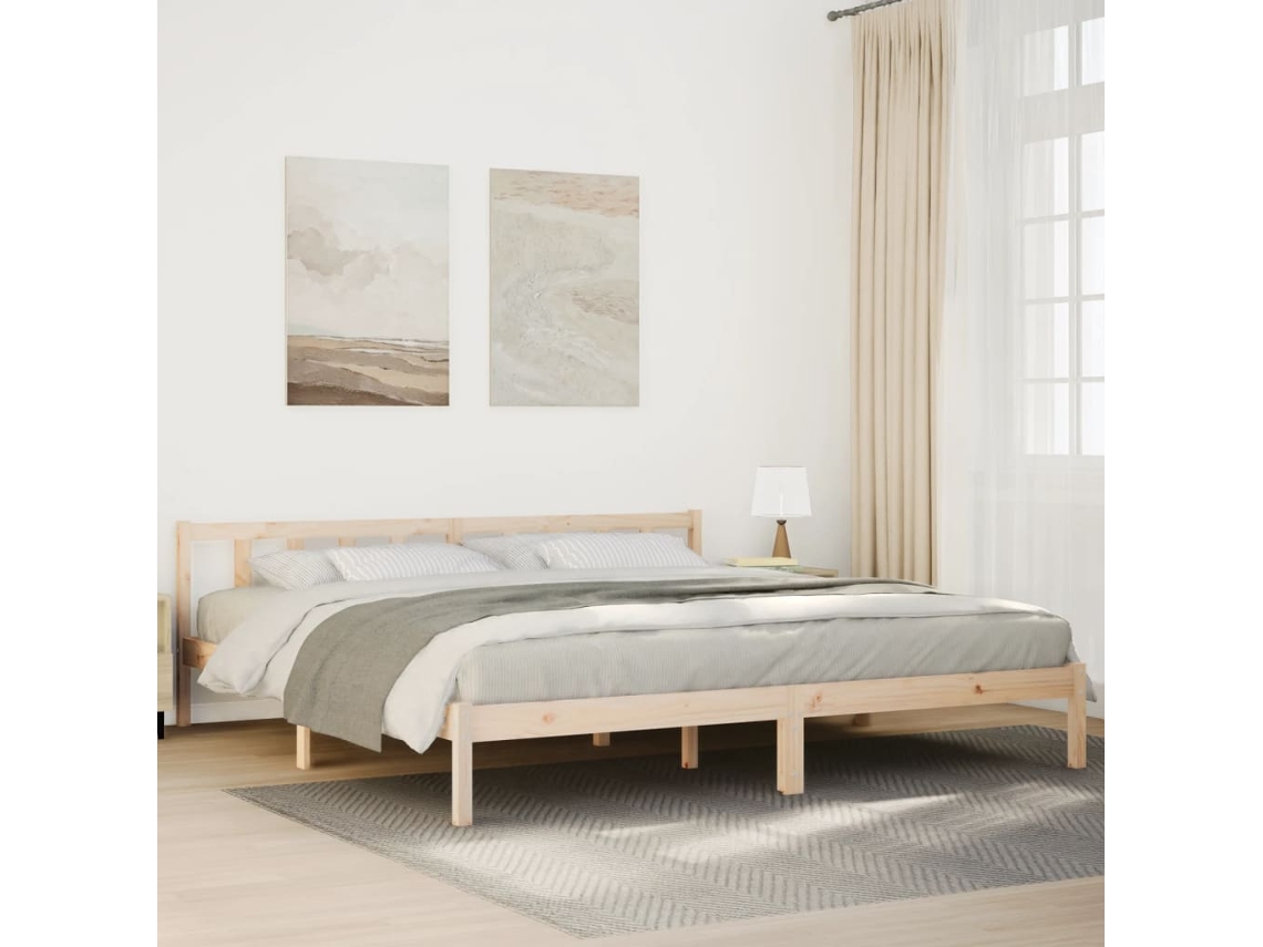 Cama Extra Longa Sem Colchão 200x220 Cm Madeira De Pinho Maciça