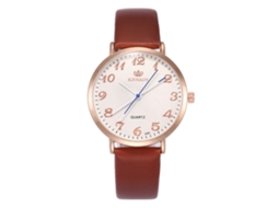 Reloj De Cuero Pu Fashion Para Parejas Con Dial Redondo Y Cuarzo, Color Café