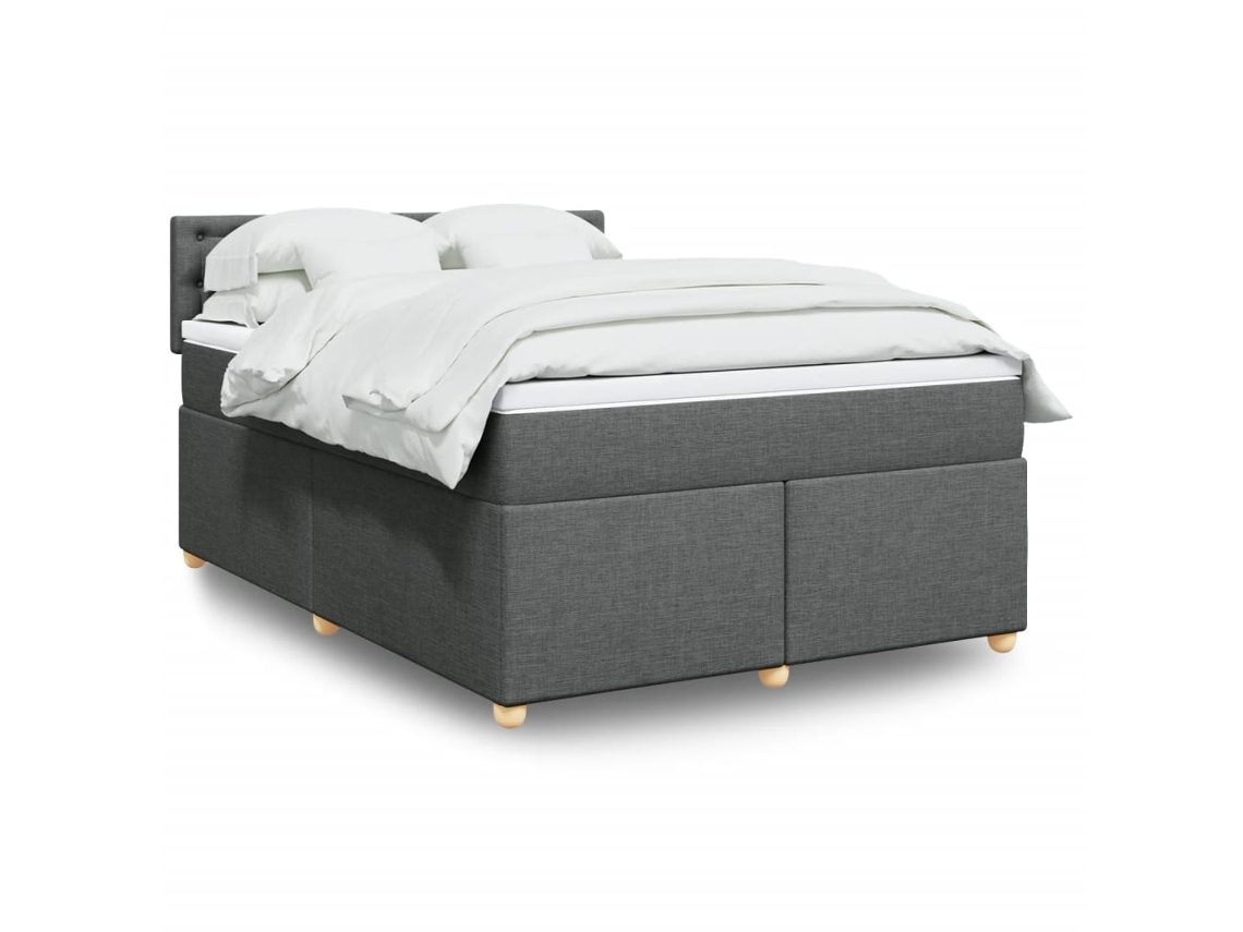 Vidaxl Cama Com Molas/colchão 140x200 Cm Tecido Cinzento-escuro