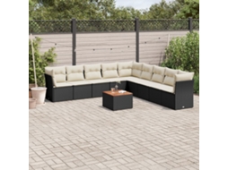 Jogo de Sofá Jardim 10 Peças C/ Almofadões Vime Pe Preto Dkd Home Decor