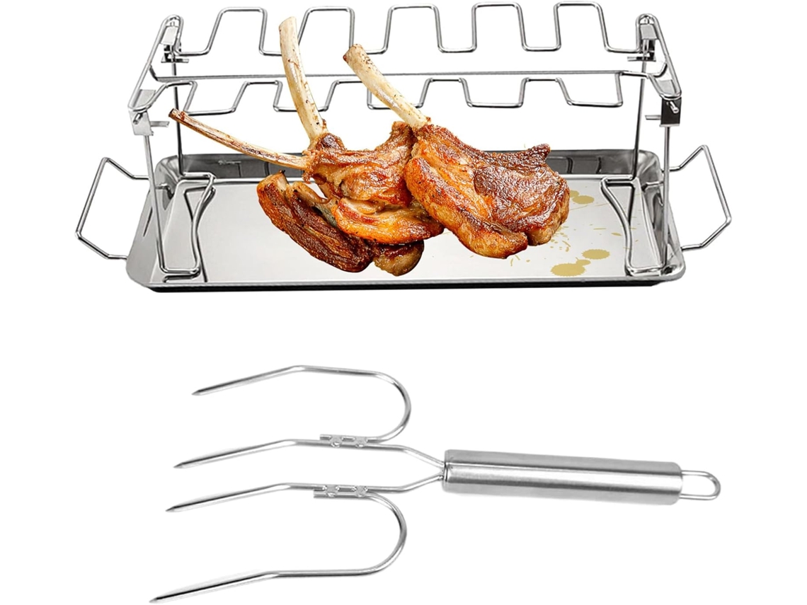 Suporte Para Coxas De Frango Na Churrasqueira Grelha Com Garfo Para Peru Grelha De Aço Inoxidáve Gokoco