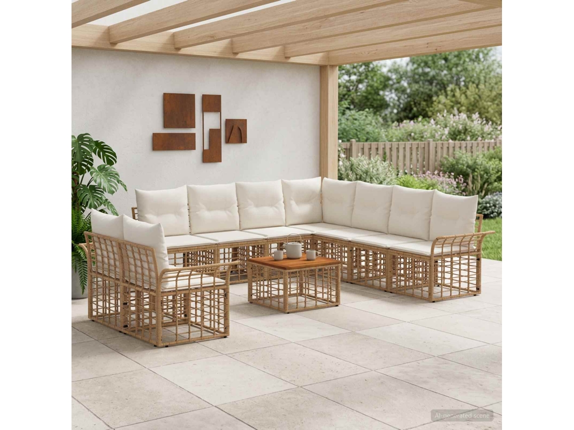 Vidaxl Conjunto De Sofás Para Exterior 10 Unid. Natural E Branco Creme
