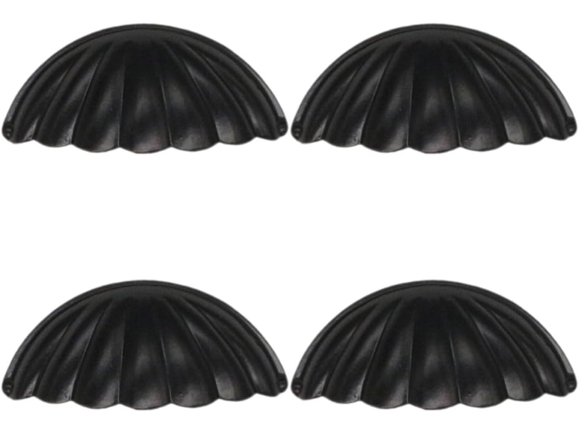 Conjunto De 4 Puxadores Em Formato Concha, Estilo Vintage, Em Liga Metálica Preta, Para Móveis E Gavetas De Armários