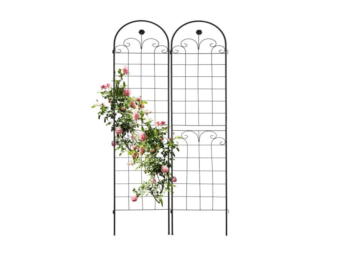 Conjunto De 2 Treliças De Aço Pretas Com Detalhes Florais, 180 Cm