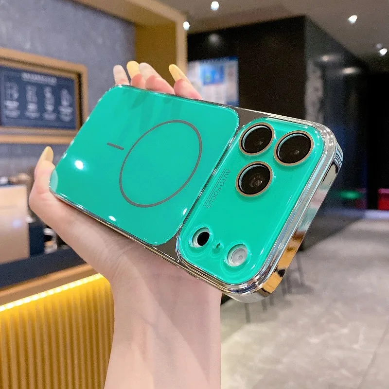 Capa Protetora (verde Para Iphone 13 Pro Max), Em Vidro Temperado, Com Função Magnética.