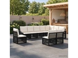 Vidaxl Conjunto De Sofá De Jardim 10 Pcs Preto Vime Pe