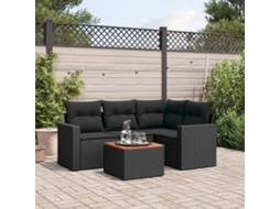 Vidaxl 5 Pcs Conjunto Sofás De Jardim Com Almofadões Vime Pe Preto