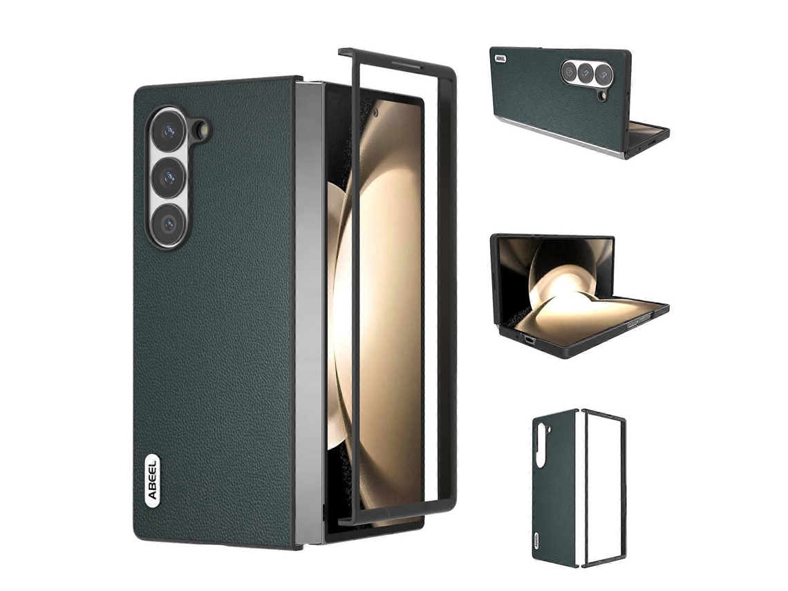 Capa De Celular Elegante De Couro Com Moldura Preta Abeel Para Samsung Galaxy Z Fold6