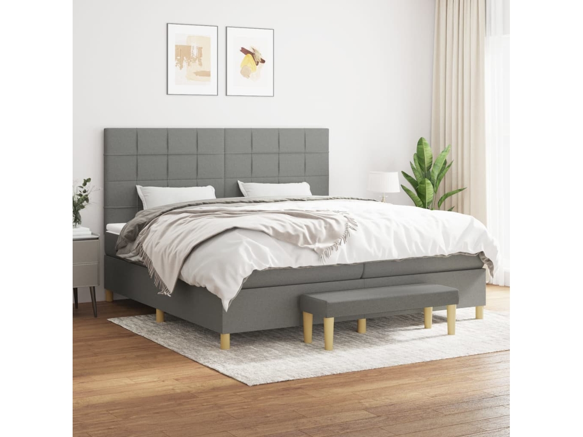 Vidaxl Cama Com Molas/colchão 200x200 Cm Tecido Cinzento-escuro