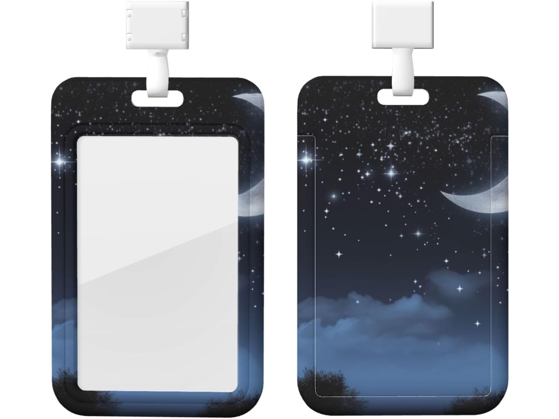 Porta Crachá Com Cordão, Porta Crachá Plástico Impermeável, Suporte Crachá Em Formato Lua Crescente Com Design Céu