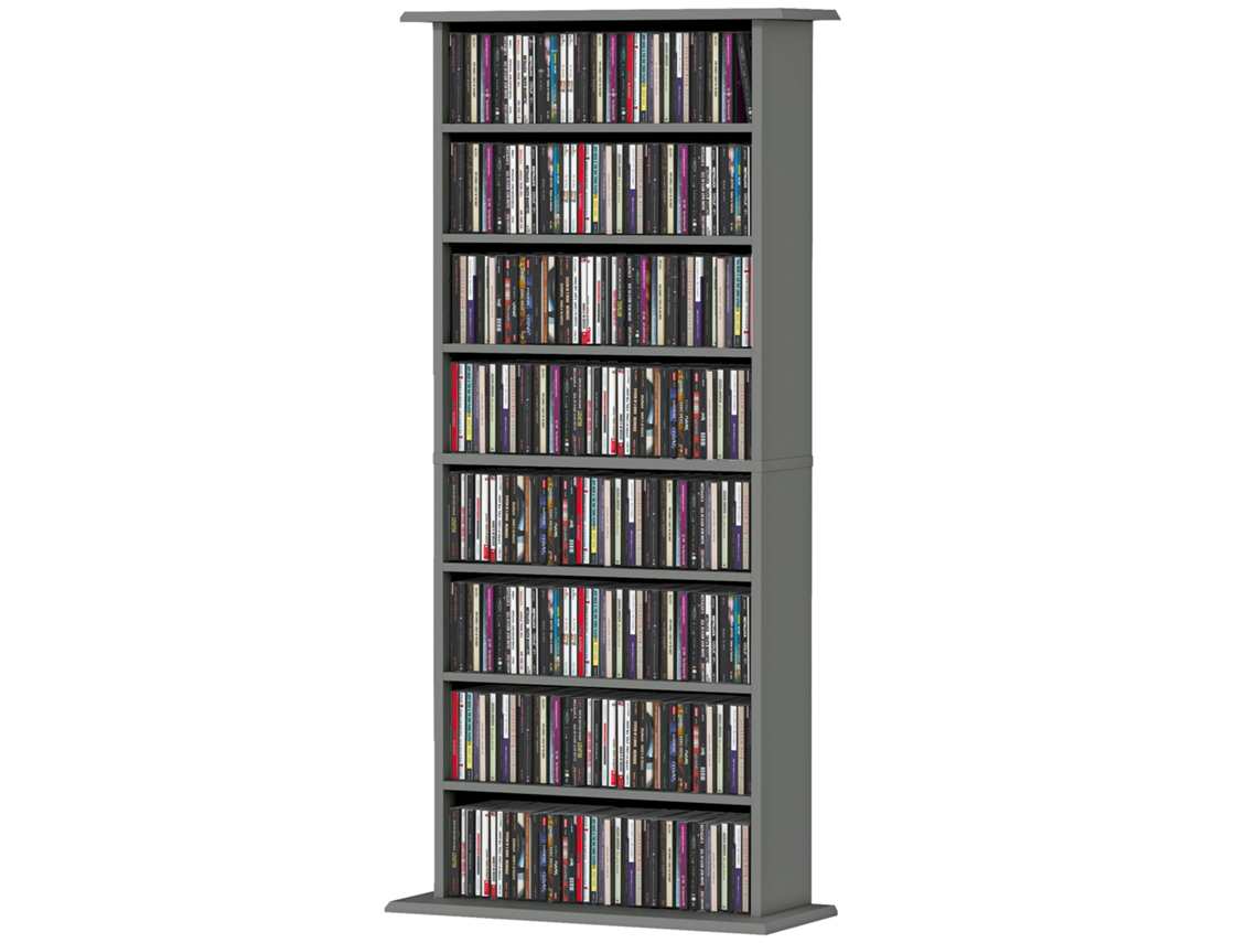 Armazenamento E 6 Prateleiras Ajustáveis De Cds E Dvds Com 8 Compartimentos, Capacidade Máxima De 360 Cds/185 E Blu-rays, Cinza