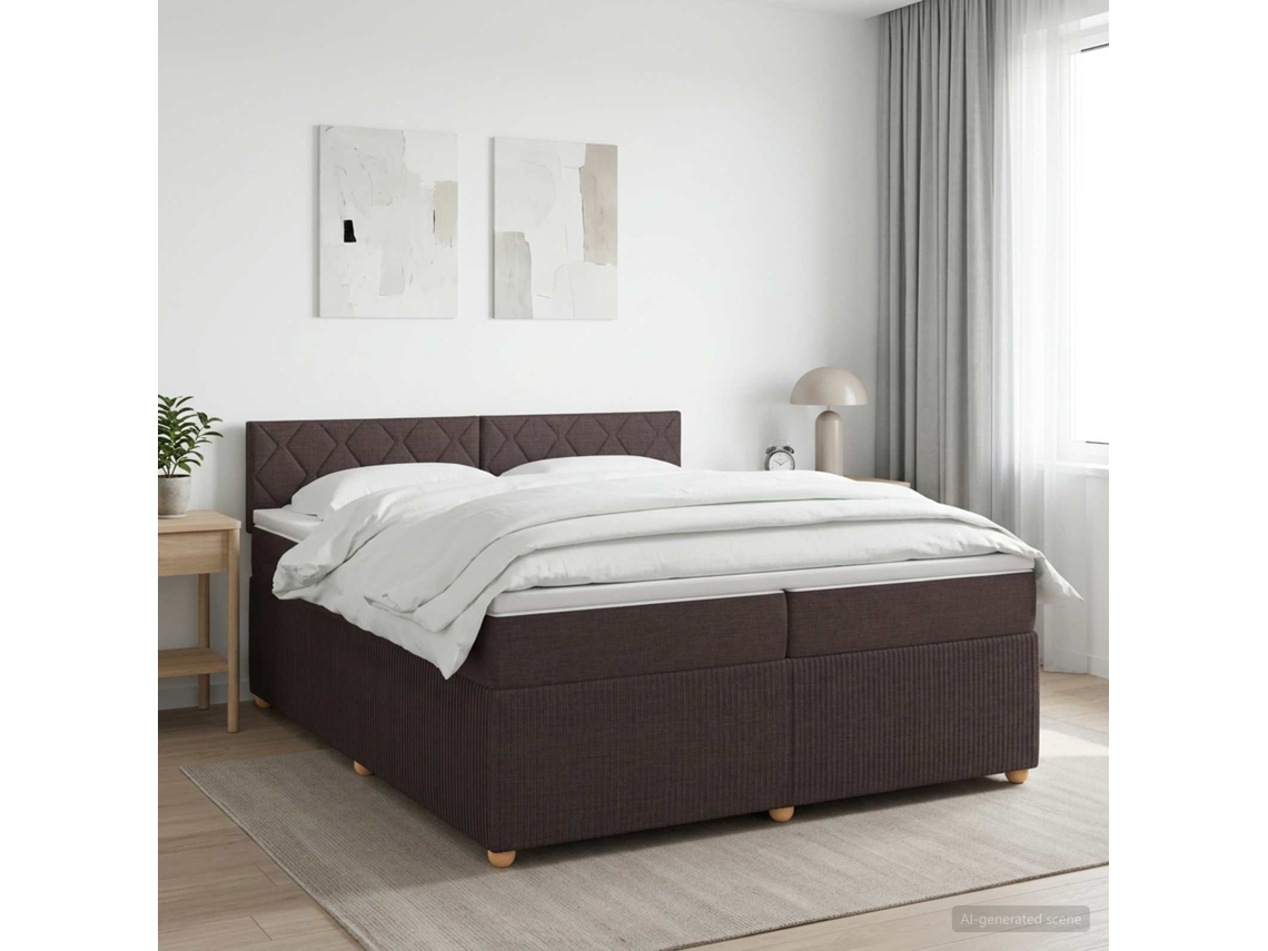 Vidaxl Cama Box Spring Com Colchão Marrom Escuro 200 X 200 Cm Tecido