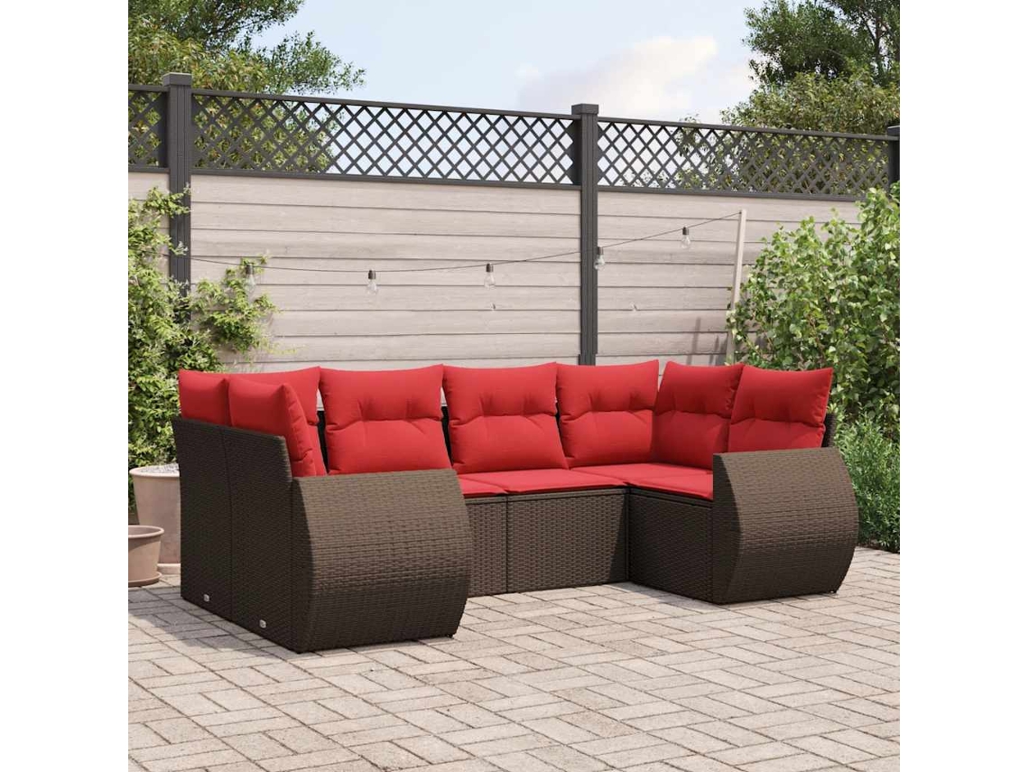 Vidaxl Conjunto De Sofá De Jardim Com 6 Peças E Almofadas Em Rattan Sintético Marrom
