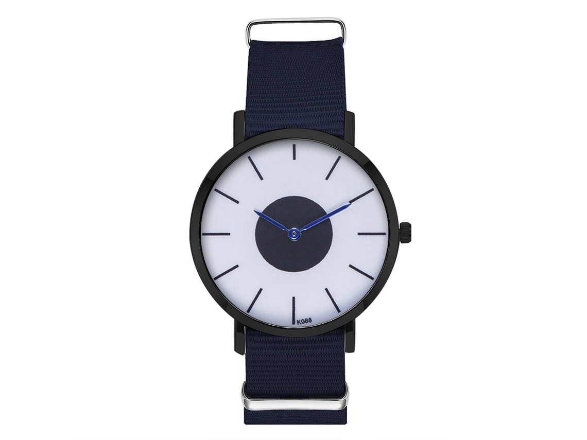 Relógio masculino casual com pulseira de nylon, mostrador redondo, quartzo azul royal.