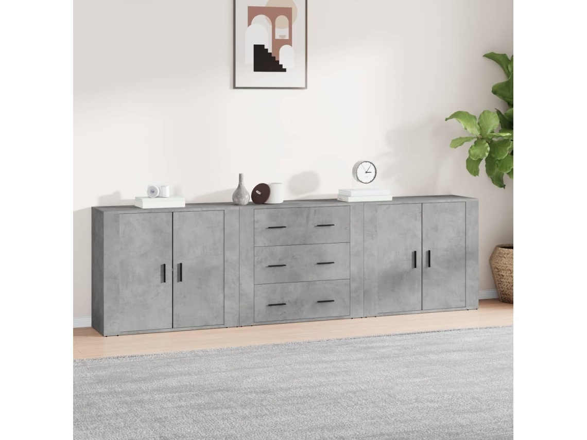 Vidaxl Aparadores 3 Pcs Derivados De Madeira Cinzento Cimento
