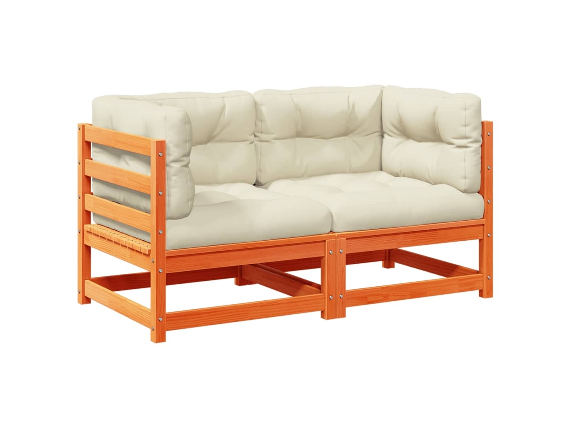 Conjunto de 2 Sofás Jardim com Almofadões Pinho Maciço Castanho Mel MAISON EXCLUSIVE