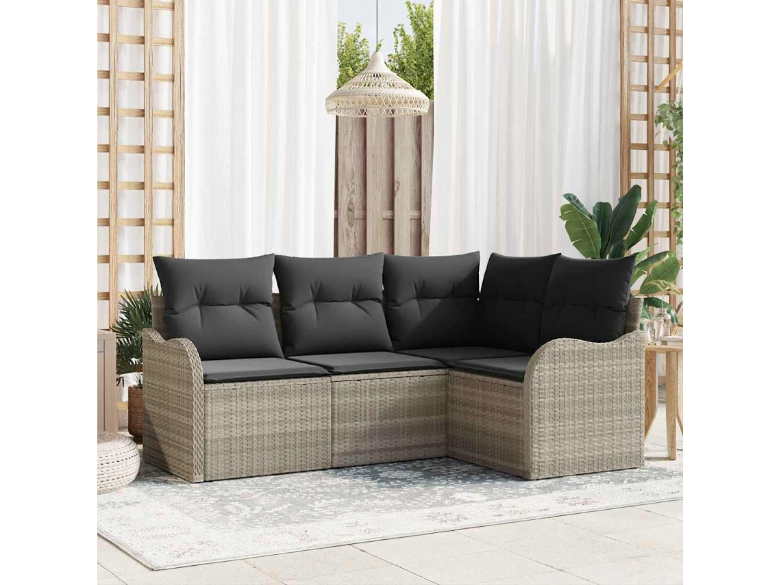 Vidaxl Conjunto De Sofá De Jardim 4 Unid. Cinzento-claro Vime Pe