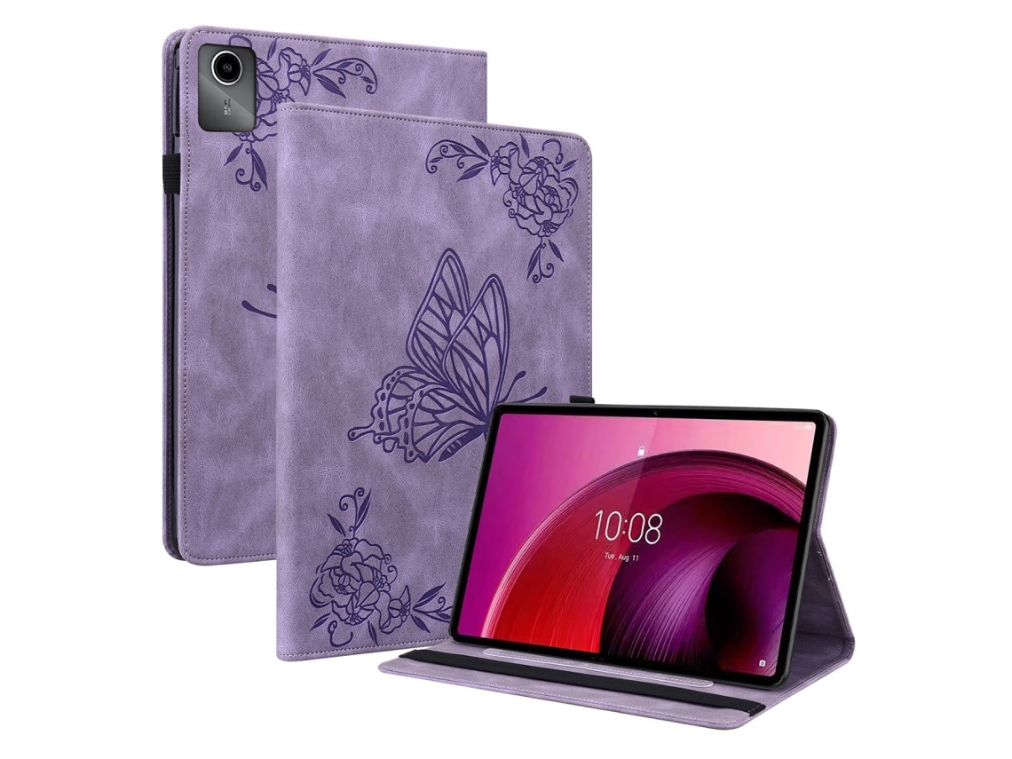 Capa Couro Roxa Com Borboletas Para Lenovo Tab M11