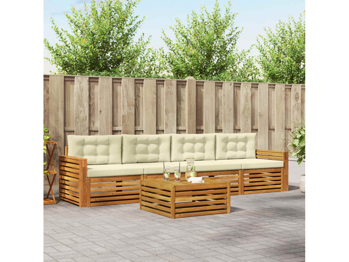 Vidaxl Conjunto De Sofás Para Exterior 5 Unid. Natural E Creme